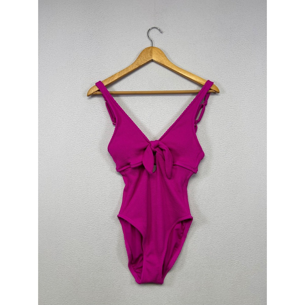 Barbiecore Ribbed Time and Tru Womens Small Orchid Glow Pink One Piece Swimsuit